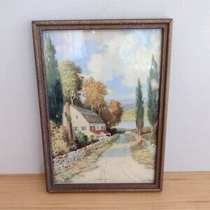 VtgGold Wooden Framed A Garden Spot Arthur Deforest Print Country Scene 8x11